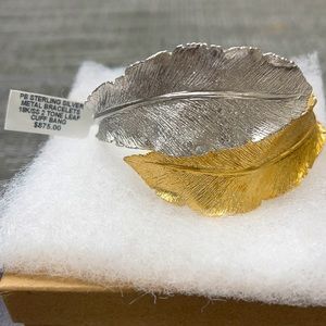 2 tone leaf cuff bangle